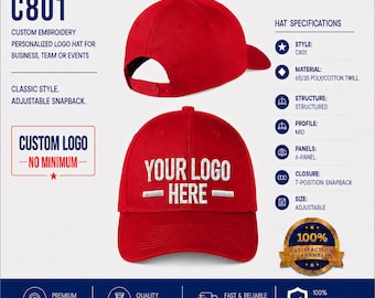 Port Authority Snapback Fine Twill Cap C801 Custom Embroidery Monogram Business Baseball Team Personalized Hat