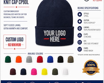 Custom Embroidered Fleece-Lined Knit Beanies - Port Company CP90L Personalized Winter Caps for Teams & Business