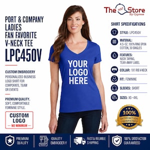 Port & Company® Ladies Fan Favorite™ V-Neck Tee  LPC450V, Custom Shirt, Embroidery Shirt, Business Shirt, Personalized gifts, Custom Logo.