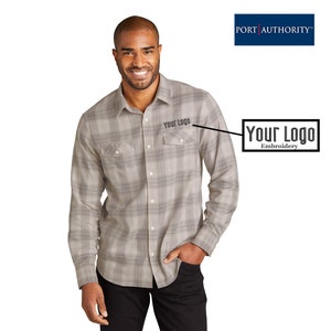 Camisa de negocios de manga larga con bordado personalizado y cuadros degradados de Port Authority W672, regalo con logotipo personalizado