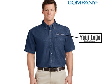 Port & Company Short Sleeve Value Denim Shirt SP11 Custom Embroidery Business Logo Personalized Gift