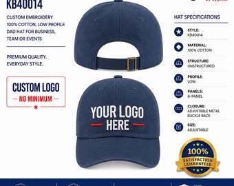 Low Profile Cotton Baseball Cap KB4014 Custom Embroidery Monogram Hats Business Teams Personalized