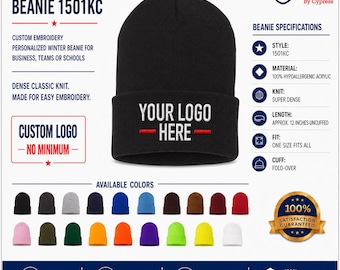 Yupoong 1501KC Custom Embroidered Cuffed Beanie - Personalized Logo Monogram Winter Hat for Teams Business School