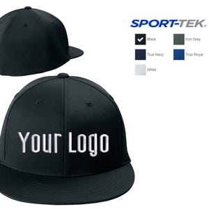 Sport-Tek® Flexfit® Flat Bill Cap STC56, Custom Hats, Embroidery Hats, Monogram Hats, Business, Baseball Teams, Personalized.