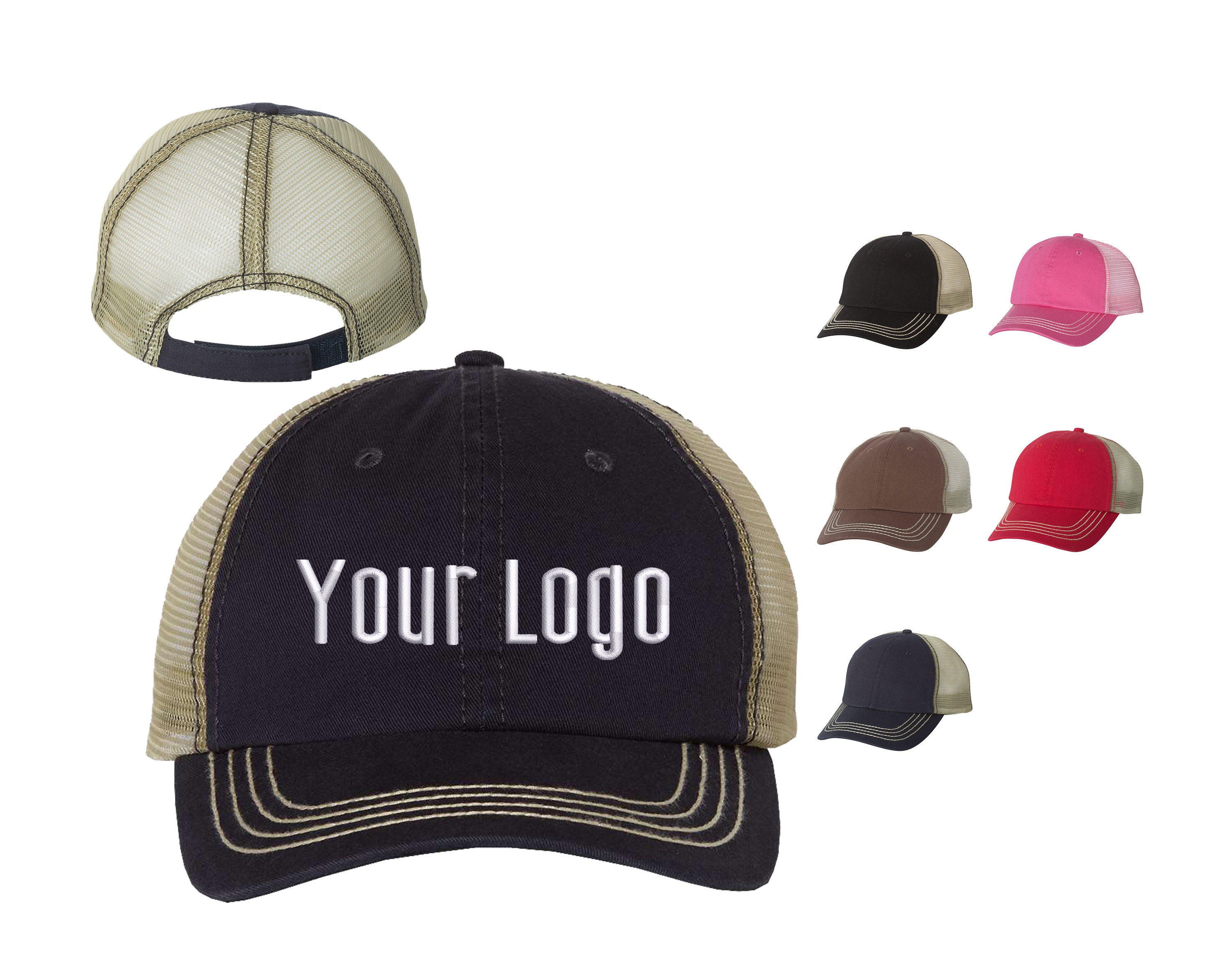 Mega Cap Washed Twill Trucker Hat 6894 Custom Embroidery Monogram