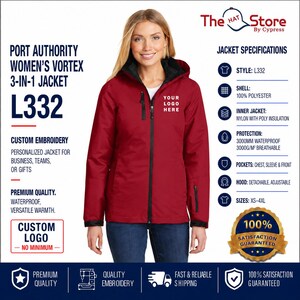 Port Authority Ladies Vortex Waterproof 3-in-1 Jacket L332 Custom Embroidery Personalized Business Uniform Gift