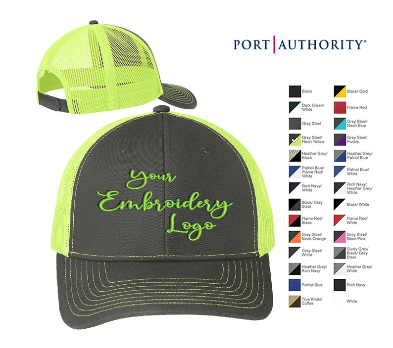 Port Authority Snapback Trucker Cap C112 Custom Trucker Hats Custom Hats Embroidery Hats Monogram Hats