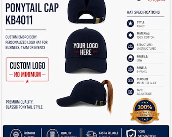 Gorra de béisbol clásica de algodón suave con cola de caballo KB4011, gorra con monograma bordado personalizado, logotipo de equipo empresarial personalizado.