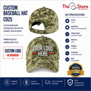 Port Authority Digital Ripstop Camouflage Cap C925 Custom Embroidery Monogram Baseball Hat Personalized Logo