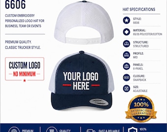 Yupoong 6606 Custom Trucker Hat | Embroidered Logo Snapback Cap | Personalized Business & Team Hat