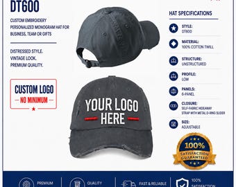 District Distressed Cap DT600 Custom Embroidery Monogram Baseball Hat Personalized Business Gift