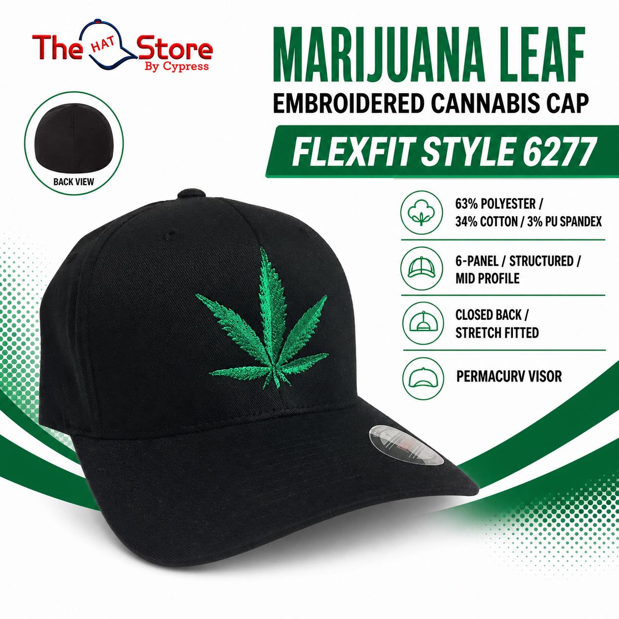 Marijuana Leaf Flexfit Hat | Embroidered Cannabis Baseball Cap