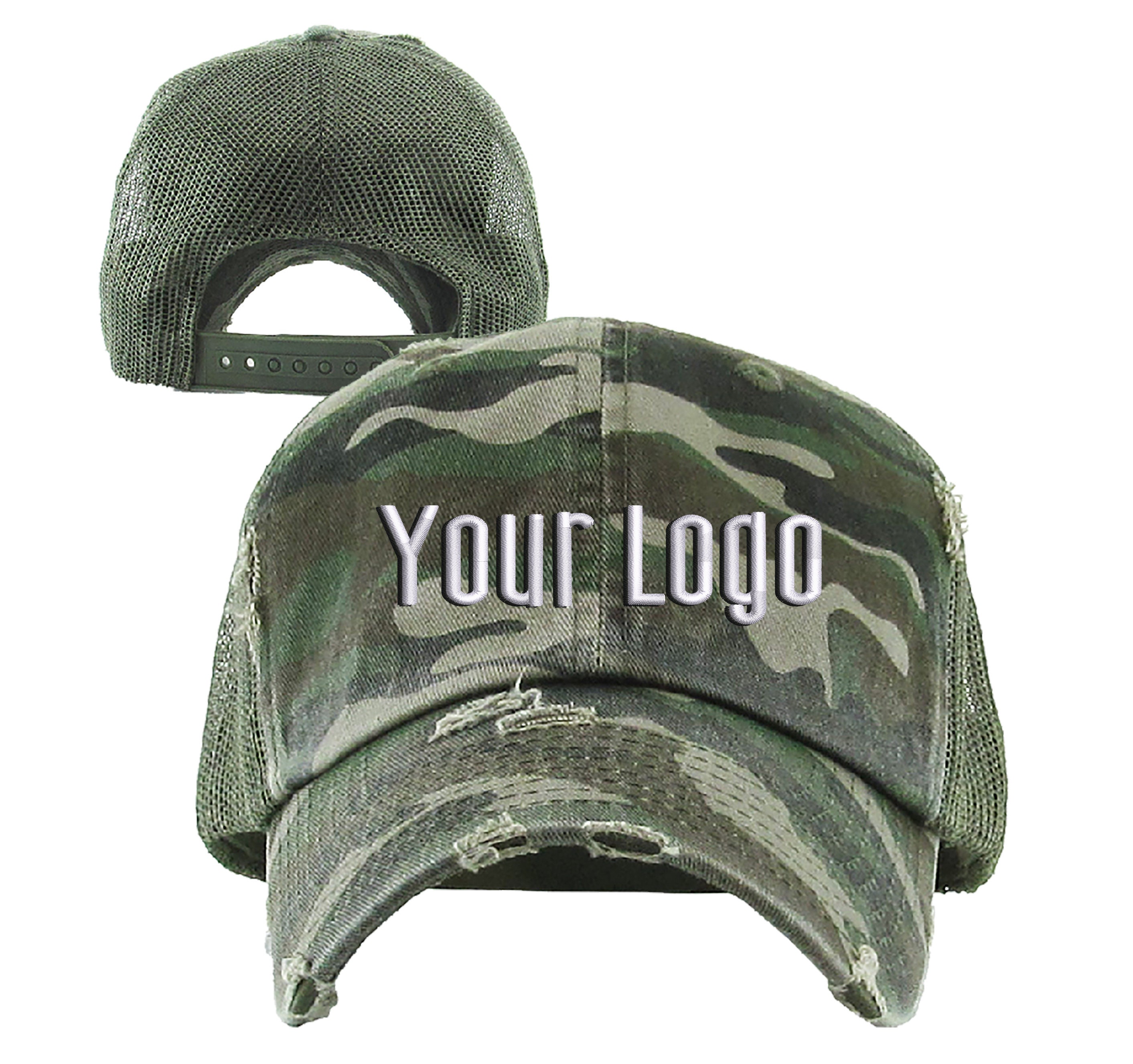 New Custom Designed Olive Green Distressed Baseball Cap with Camouflage Star Embroidered The Star - Military Hat - Green Camo/Green Camo  main image 4