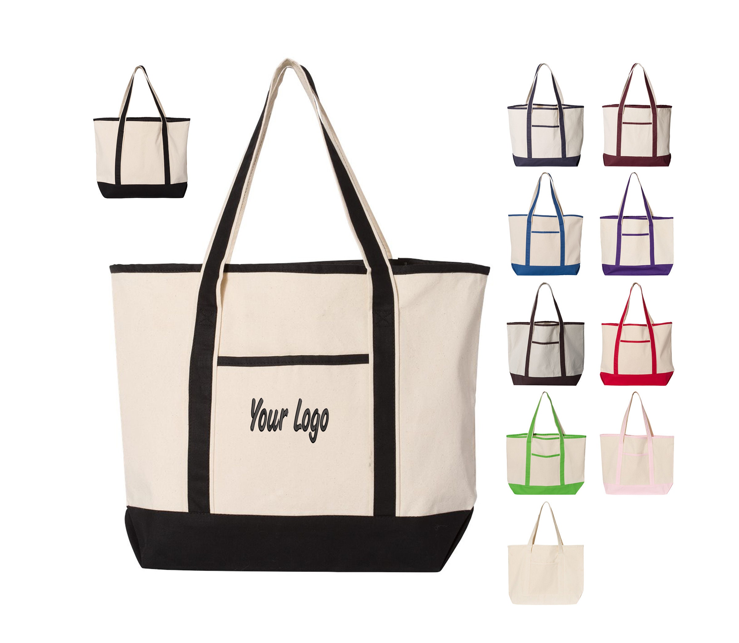 Q-tees - 34.6L Large Canvas Deluxe Tote - Q1500, Custom Tote