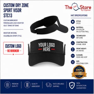 Sport-Tek Dry Zone Colorblock Golf Visor STC13 Custom Embroidery Monogrammed Tennis Business Team Logo Personalized Hat