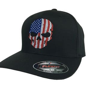 USA Skull Flexfit - Structured Twill Cap With USA Skull Embroidery / USA Flag