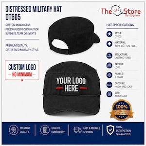 District R Distressed Military Hat DT605 Custom Embroidery Monogram Baseball Cap Personalized Business Logo