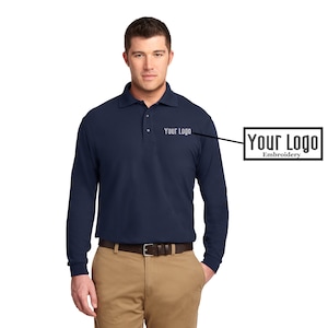 Port Authority® Silk Touch™ Long Sleeve Polo  K500LS, Custom Polo, Embroidery Polo, Business Polo, Personalized Gifts, Custom Logo.