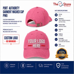 Port Authority Garment Washed Custom Embroidery Monogram Personalized Baseball Cap PWU Dad Hat