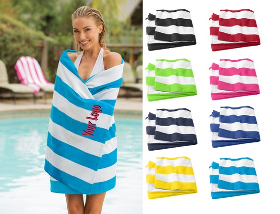 Personalized Beach Towel - Custom Name Embroidered, Striped Design, 30x60 Inches, Great Gift For Pool & Beach
