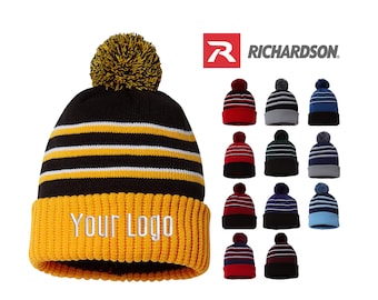 Richardson Stripe Pom Beanie with Cuff 134 Custom Embroidery Monogram Business Teams Personalized Winter Hat