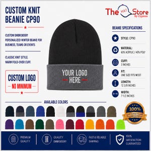 Custom Knit Beanie CP90 Port & Company Embroidery Monogram Business Teams Personalized Winter Hat image 1
