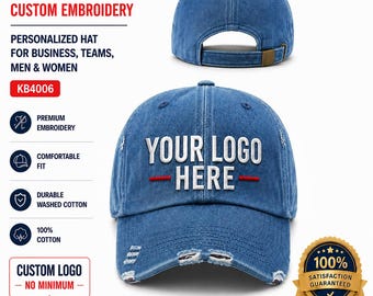 Distressed Baseball Cap Custom Embroidery Monogram Personalized Hat for Business Teams Men Women KB4005