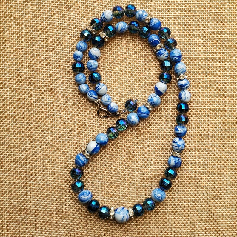 Classic Blue and White Necklace /& Earring Set Pantone Color of the Year 2020 Sparkle Glass Beads Blue Crystal Rondelle Bead Necklace