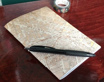 Brown Street Map Traveler's Insert/Midori Refill/Sketchbook-Passport/Field Notes/Personal/B6/Slim/A6/Standard/A5- Lined/Grid/Blank/Dot-#124