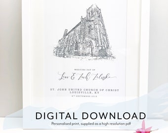 Personalized Wedding Gift, Wedding Venue illustration, Bespoke Wedding Gift, Wedding keepsake, Personalised Wedding Print, Digital download