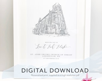 Personalized Wedding Gift, Wedding Venue illustration, Bespoke Wedding Gift, Wedding keepsake, Personalised Wedding Print, Digital download