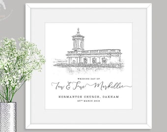 Personalised Wedding Gift - venue sketch, wedding venue drawing, wedding sketch Gift, Wedding keepsake, Personalised Wedding Print
