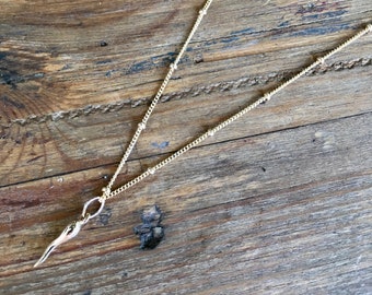 Italian Horn Charm Necklace with Dainty Satellite Chain, 14 Kt Gold Filled or Sterling Silver, Layer Stack, Unique Gift Jewelry
