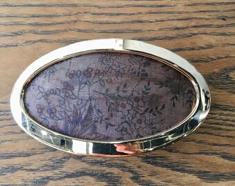 Oval Floral Print Hair Barrette w Gold Trim, Vintage Rare B+D BY BEDE Buch Deichmann, Hair Accessory From 80's 90's, Unique Gift