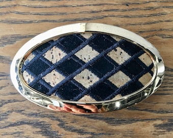 Vintage B+D Plaid Cork Hair Barrette, Gold Trim B+D by BEDE Buch Deichmann