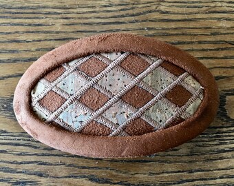 Oval Tan Check Suede Cork Hair Barrette, Vintage Rare B+D BY BEDE Buch Deichmann, Hair Accessory From 80's 90's, Unique Gift