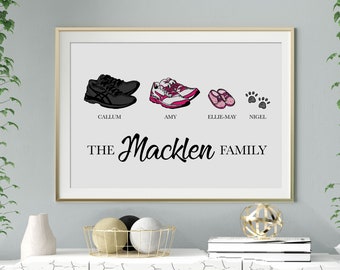 Unframed family shoe print, personalised family print, Mother's day gift, Custom family print, family keepsake, personalized family print