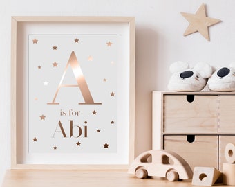 Unframed Initial Print, Real Foil Print, Letter Print, Baby Nursery Print, Bedroom Nursery Wall Art Decor, New Baby Gift, New mum gift