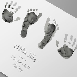 UNFRAMED Custom Baby Handprint & Footprint Photo Print – New Baby Gift, Personalised Keepsake for New Parents, Nursery Wall Art