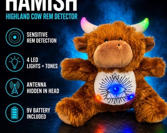 ¡OSO REM! Hamish, la vaca de las Tierras Altas de Escocia, osito de peluche con sensor para cazar fantasmas paranormales, detector de espíritus.