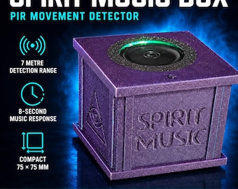 ¡CAJA DE MÚSICA ESPIRITUAL! - Detector de movimiento PIR de espíritu paranormal, juguete con sensor para cazar fantasmas, investigaciones y vigilias en Galaxy Purple.
