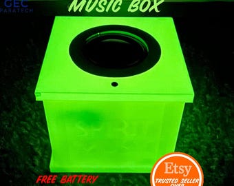 SPIRIT MUSIC BOX! - Paranormal Spirit pir movement detector sensor toy for ghost hunting, investigations, vigils in glow in the dark yellow