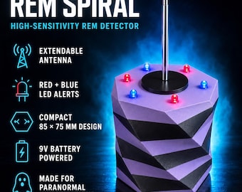 Dispositivo detector REM tipo cápsula. Vigilia de espíritus paranormales, investigación de caza de fantasmas, dispositivo de caja de proximidad detector REM. Diseño en espiral.