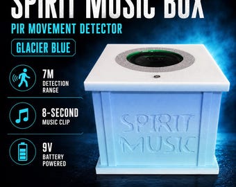 ¡CAJA DE MÚSICA ESPIRITUAL! - Juguete detector de movimiento PIR paranormal para la caza de fantasmas, investigaciones y vigilias en color Azul Glaciar.