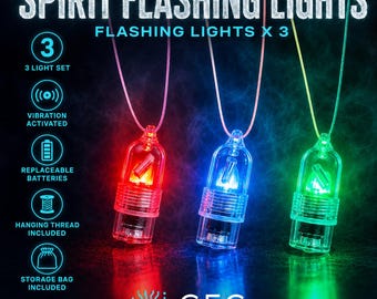 SPIRIT FLASHING LIGHTS x 3 ghost paranormal led vibration devices / detectors - like cat balls you can hang!
