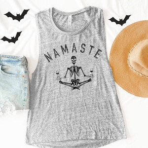 Namaste Tank Top, Halloween Tank Top, Skeleton Shirt, Funny Halloween Tank, Halloween Wine Tank Top, Halloween Shirt, Spooky Shirt,