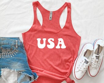 Vintage 4th of July Tank, Screen Print USA Tee, Retro America Shirt, Cute 4th of July Tank Top, USA Shirt Women, Patriotic Tanks for Women