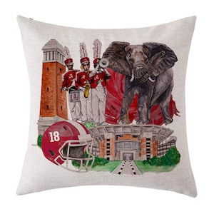 University of Alabama Pillow - University Bama Watercolor Printed Pillow - Alabama Watercolor Collage Pillow