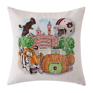 Auburn University Pillow - Auburn University Watercolor Printed Pillow - AU Watercolor Collage Pillow