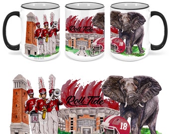 University of Alabama Coffee Tea Mug - University Bama Watercolor Collage Mug - Alabama Mug